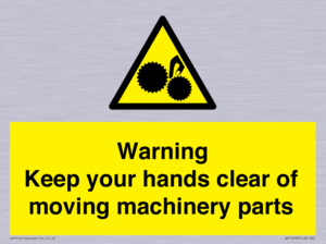 Warning - Keep your hands clear of moving machinery parts